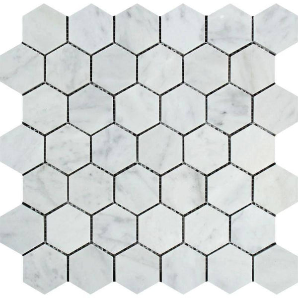 White Carrara Marble 2x2 Hexagon Polished Mosaic Tile - tilestate