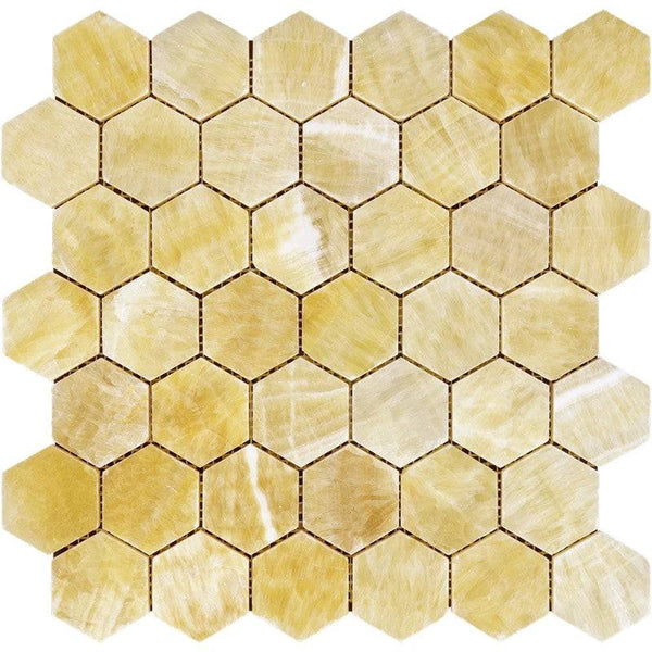 Honey Onyx 2x2 Hexagon Polished Mosaic Tile - tilestate
