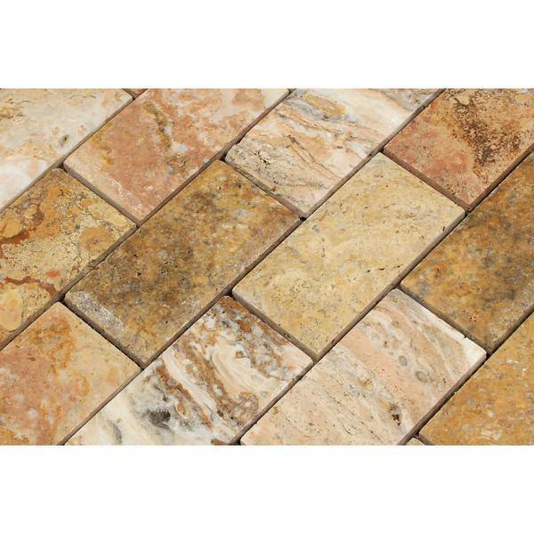 2x4  Honed Scabos Travertine Deep-Beveled Brick Mosaic Tile  For Kitchen Backsplash or Bathroom Wall and Flooring - tilestate