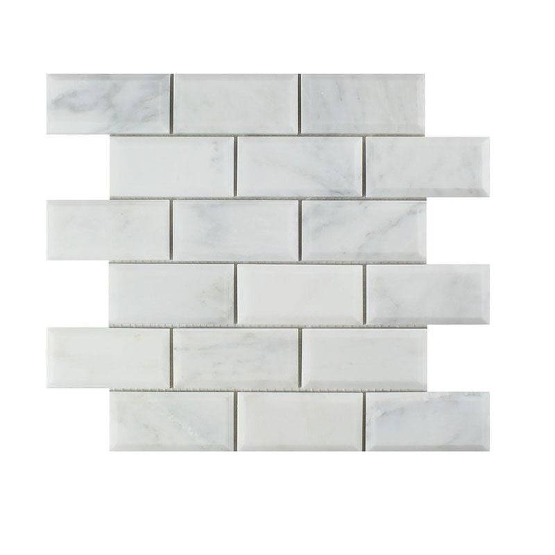 Asian Statuary (Oriental White) Marble 2x4 Deep Beveled Honed Mosaic Tile For Kitchen Backsplash and Bathroom Wall or Bathroom Floor - tilestate