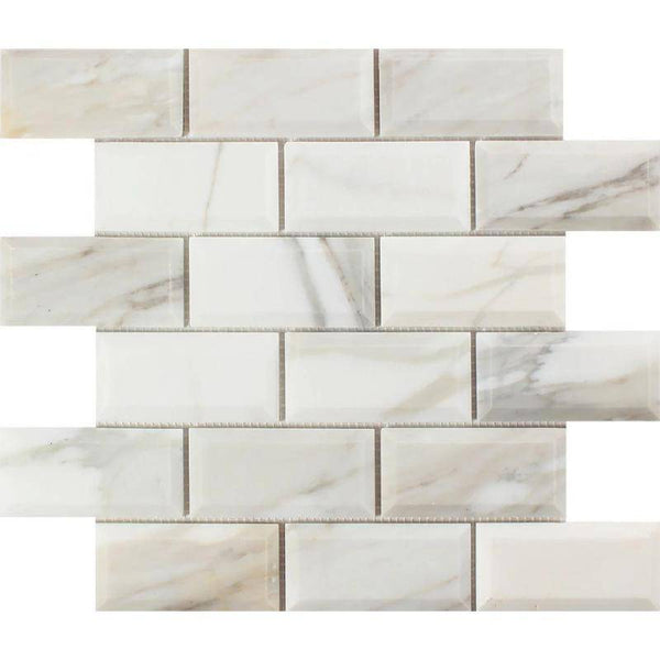 Calacatta Gold Marble 2x4 Deep Beveled Honed Mosaic Tile - tilestate