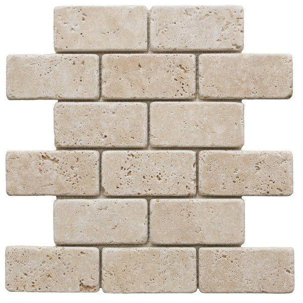 Ivory Travertine 2x4 Tumbled Mosaic Tile - tilestate