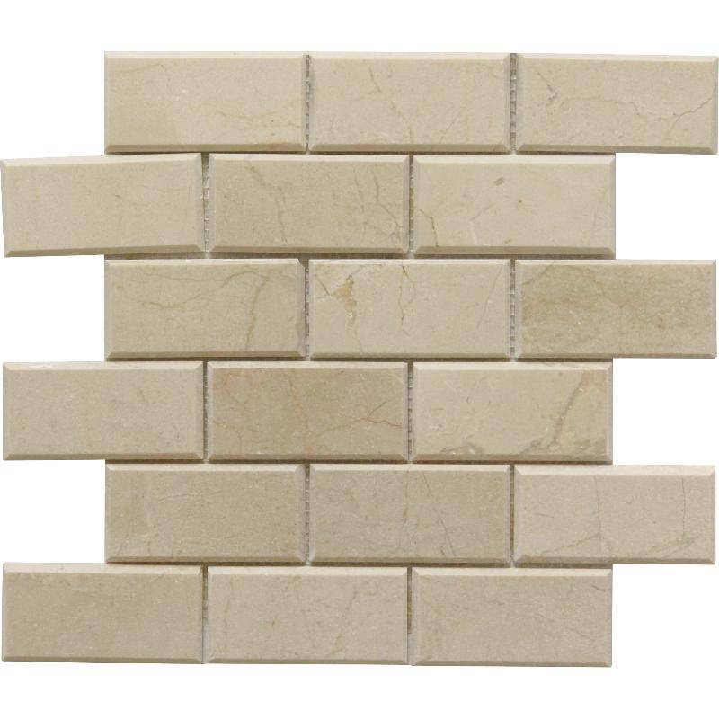 Crema Marfil Marble 2x4 Polished Deep Beveled Brick Mosaic Tile - tilestate