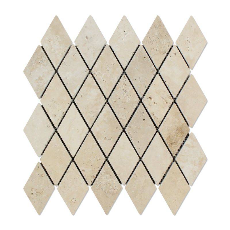 Ivory Travertine 2x4 Diamond Tumbled Mosaic Tile - tilestate