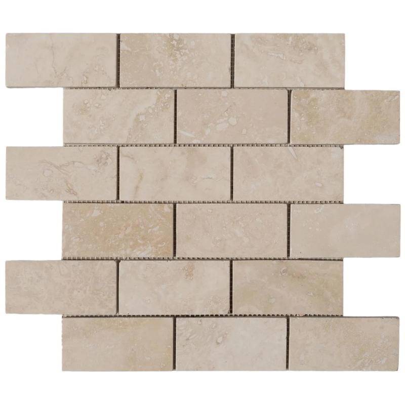 Ivory Travertine 2x4 Filled and Honed Mosaic Tile - tilestate