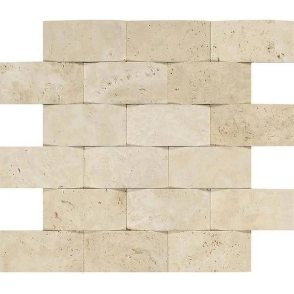 Ivory Travertine 2x4 Wavy Mosaic Tile - tilestate