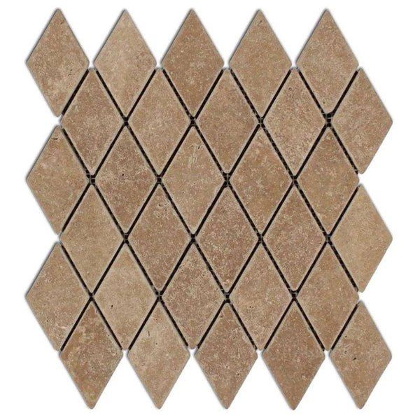 Noce Travertine 2x4 Tumbled Diamond Mosaic Tile - tilestate