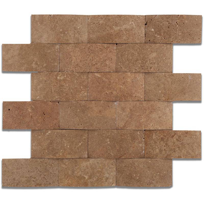 Noce Travertine 2x4 Wavy Honed Mosaic Tile - tilestate