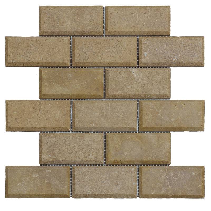 Noce Travertine Deep Beveled 2x4 Honed Mosaic Tile - tilestate