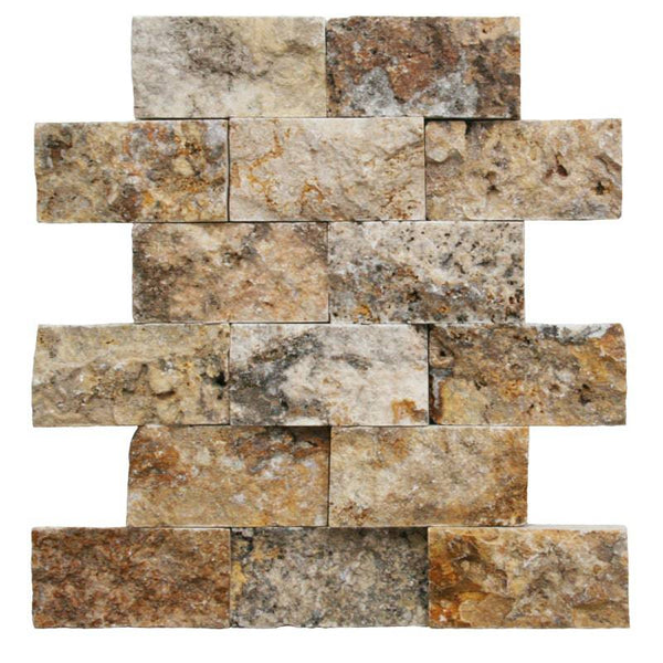 Scabos Travertine 2x4 Split Face Mosaic Tile - tilestate