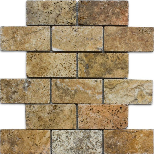 Scabos Travertine 2x4 Tumbled Mosaic Tile - tilestate