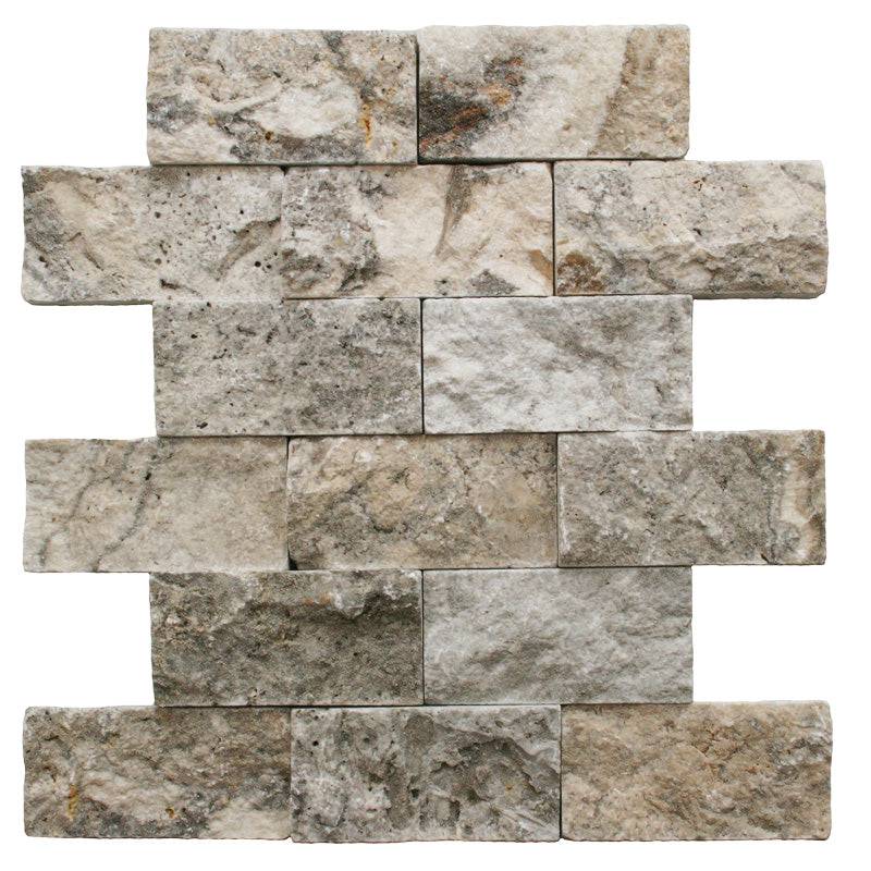 Silver Travertine 2x4 Split Face Mosaic Tile - tilestate