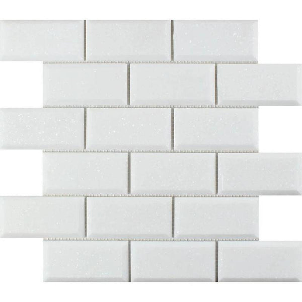 Thassos White Marble Deep-Beveled 2x4 Polished Mosaic Tile - tilestate
