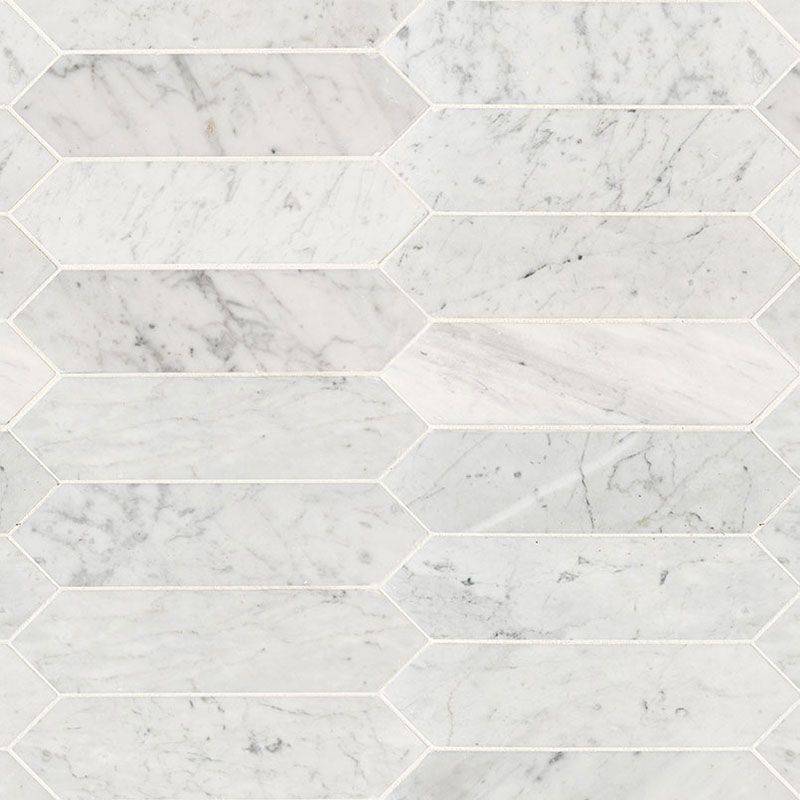 White Carrara Marble 3x12 Picket Honed Mosaic Tile - tilestate
