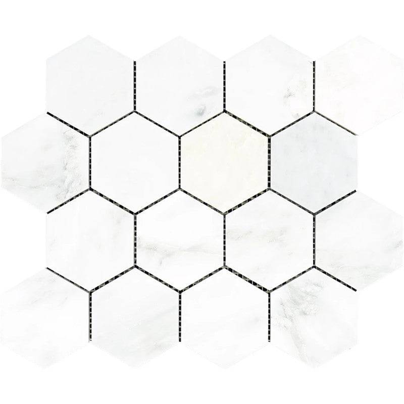 Asian Statuary (Oriental White) Marble 3x3 Hexagon Honed Mosaic Tile - tilestate