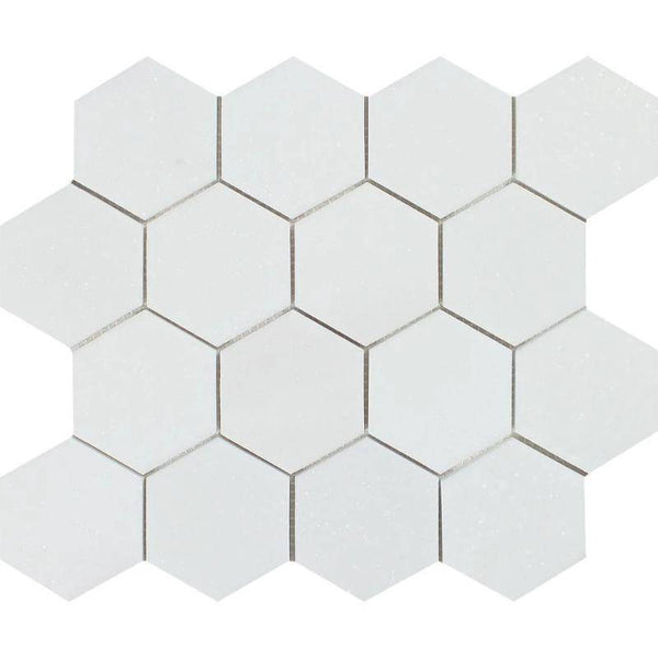 Thassos White Marble 3x3 Hexagon Honed Mosaic Tile - tilestate