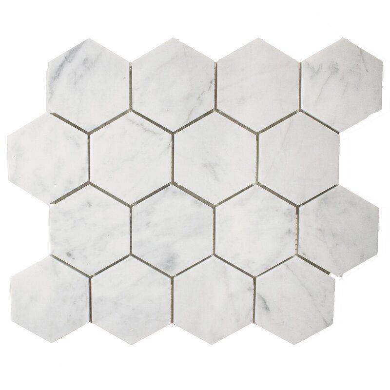 White Carrara Marble 3x3 Hexagon Polished Mosaic Tile - tilestate