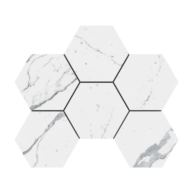 4x4 Statuario Hexagon Marble Mosaic Polished - tilestate