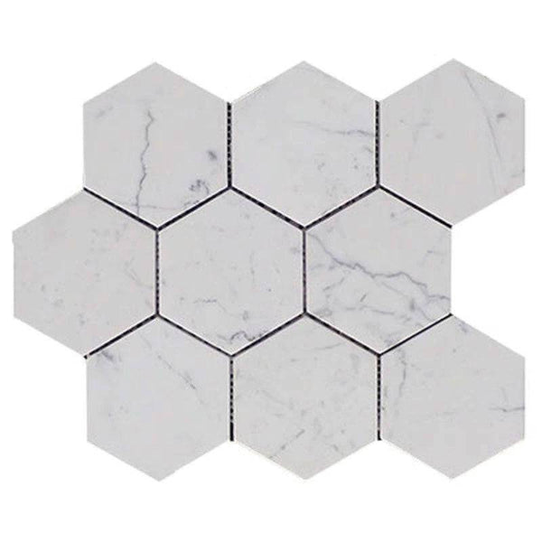 White Carrara Marble 4x4 Hexagon Polished Mosaic Tile - tilestate