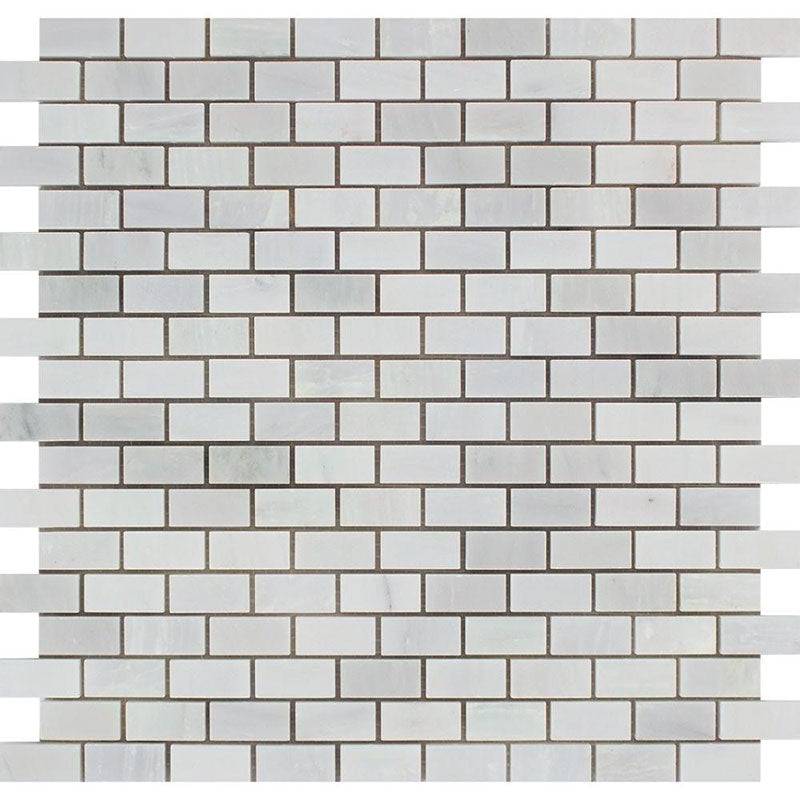 Asian Statuary (Oriental White) Marble Polished Mini Brick Mosaic Tile For Kitchen Backsplash and Bathroom Wall or Bathroom Floor - tilestate