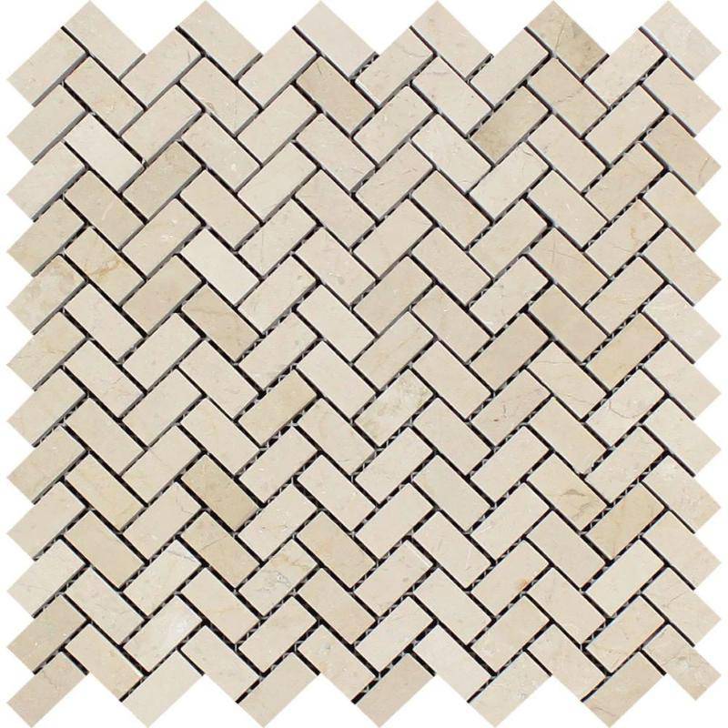 Crema Marfil Marble Mini Herringbone Polished Mosaic Tile - tilestate