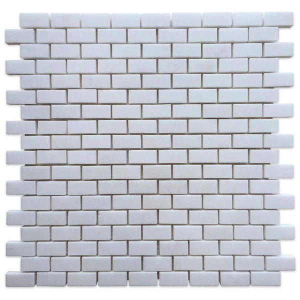 Thassos White Marble 5/8x1 1/4 Polished Mini Brick Mosaic Tile - tilestate
