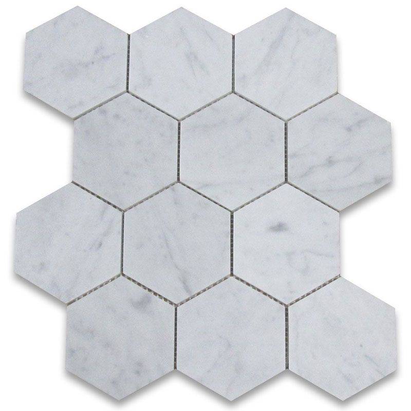 White Carrara Marble 5x5 Hexagon Polished Mosaic Tile - tilestate