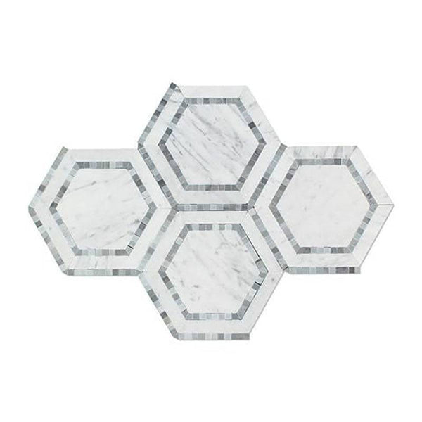 White Carrara Marble 5x5 Hexagon with Blue Honed Mosaic Tile - tilestate