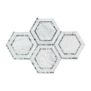 White Carrara Marble 5x5 Hexagon with Blue Polished Mosaic Tile - tilestate