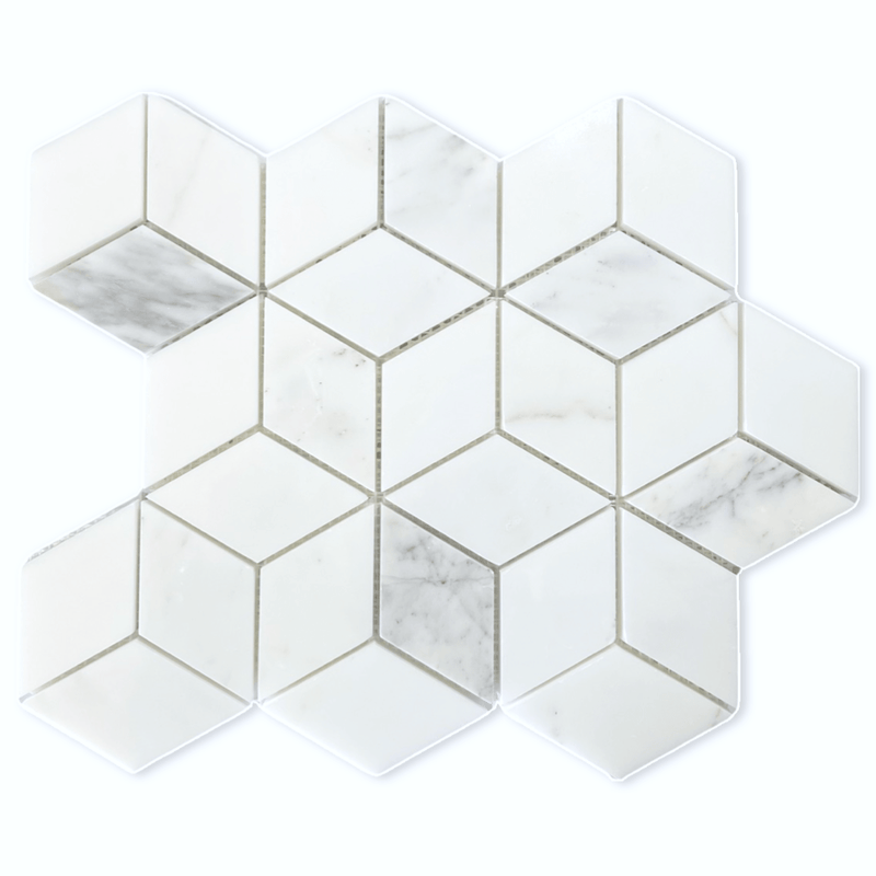 Statuario 3D Rhombus Marble Mosaic Tile Cube Design - tilestate