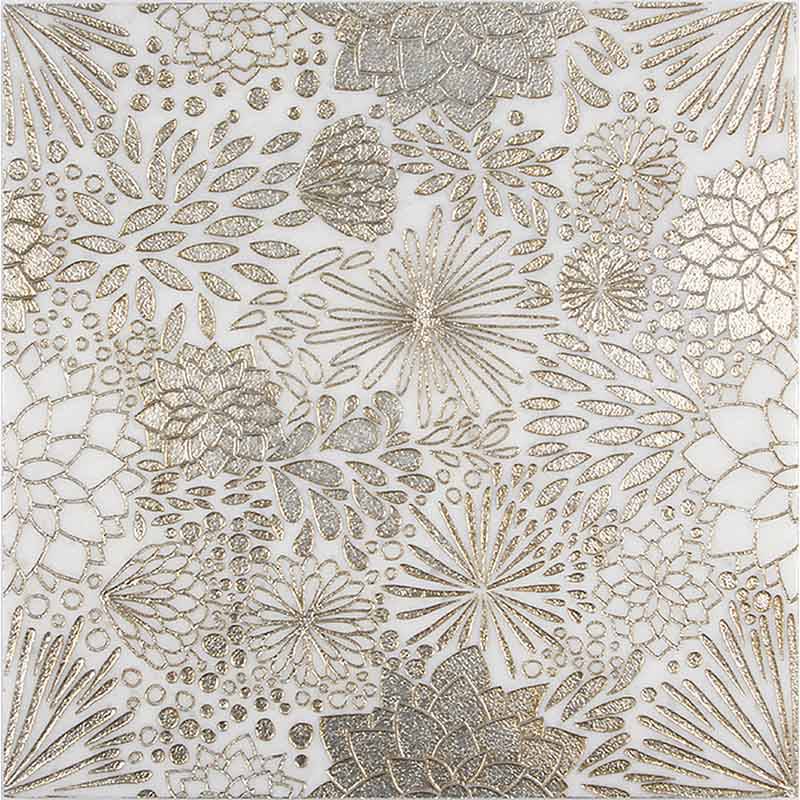 ARTISTIC DAHLIA GOLD ASHEN WHITE MARBLE Surface: Engraved/Rustic Silver Leaf Mosaic Tile - tilestate