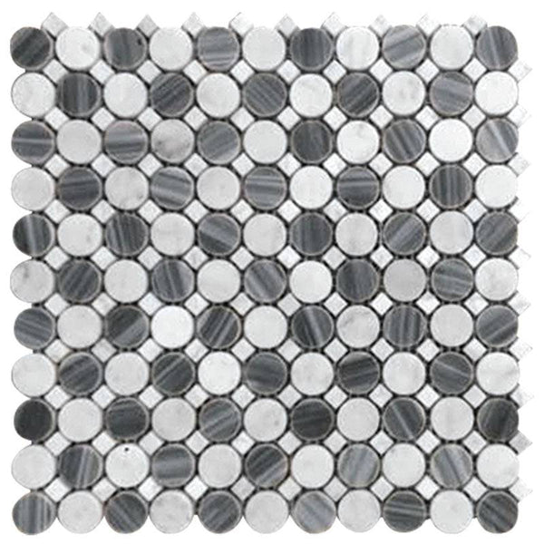 Seattle Bellevue Circle Bardiglio Nuvolato/bianco Carrara Mosaic Tile - tilestate