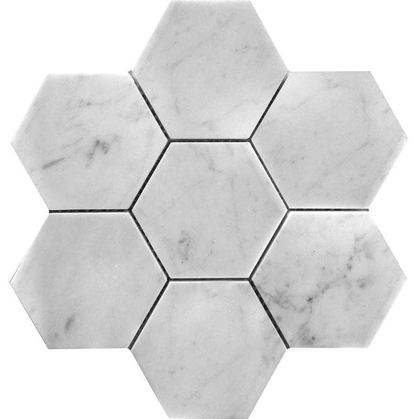 Marbella Carrara 4x4 Hex Honed Bianco Carrara Mosaic Tile - tilestate