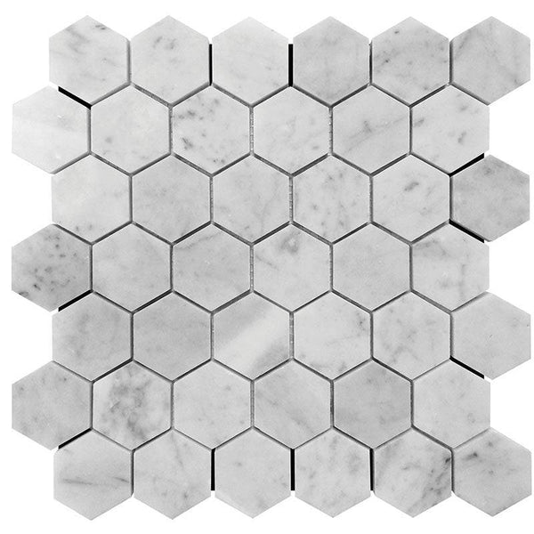 Marbella Carrarra Hex 2x2 Honed Bianco Carrara Mosaic Tile - tilestate