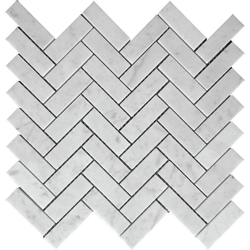 Marbella Carrara 1x3 Herringbone Honed Bianco Carrara Mosaic Tile - tilestate