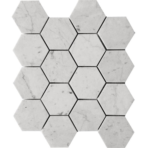Marbella Carrarra Hex 3x3 Honed Bianco Carrara Mosaic Tile - tilestate