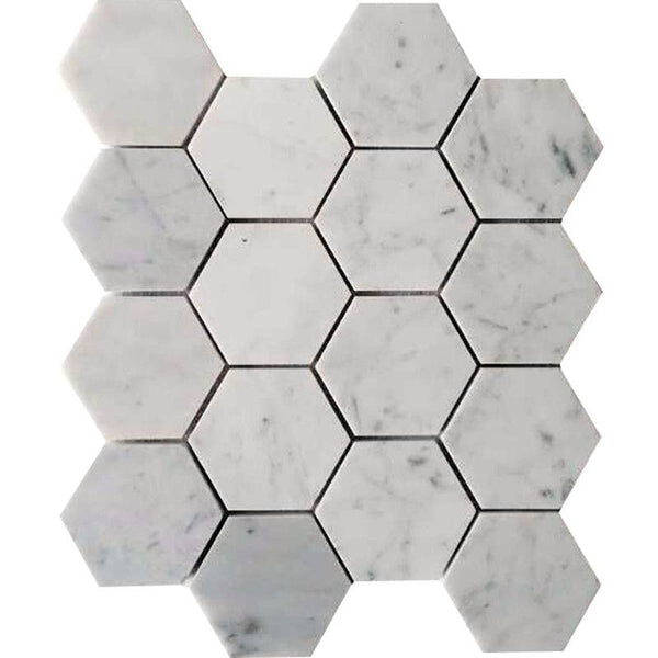 Marbella Carrarra Hex 3x3 Polished Bianco Carrara Mosaic Tile - tilestate