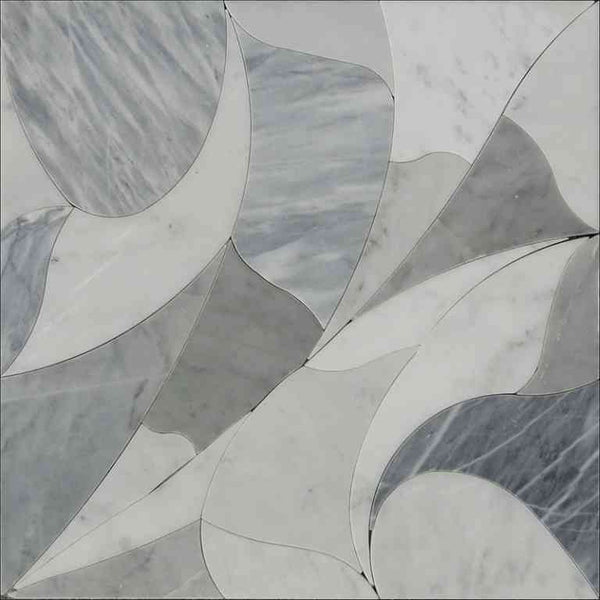 Waterjet Picasso 4 Bianco Carrara, Bardiglio Nuvolato Mosaic Tile - tilestate