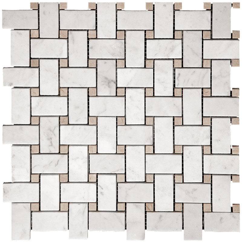 Marbella Plaza Bianco Carrara / Eastern Beige Mosaic Tile - tilestate