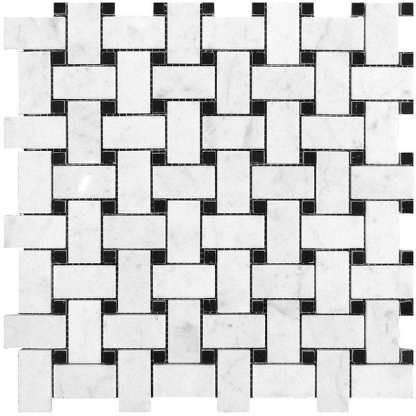 Marbella Plaza Nero Bianco Carrara / Eastern Black Mosaic Tile - tilestate