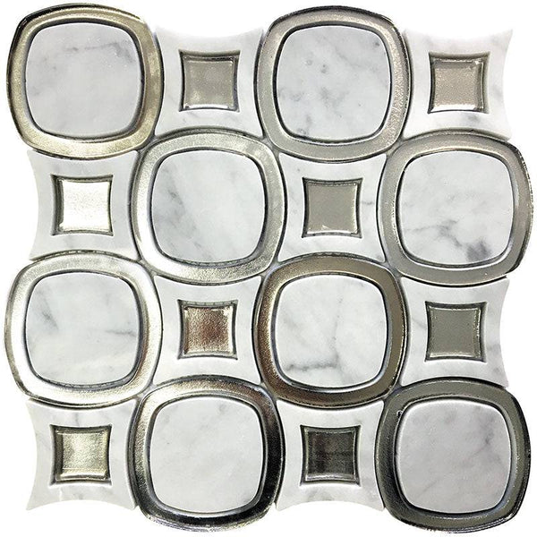 Waterjet Shape 5 Bianco Carrara, Glass Mosaic Tile - tilestate