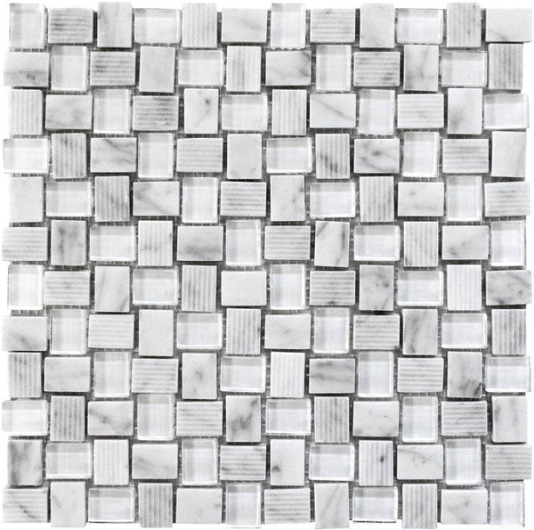 BALI BALINESE CARRARA Bianco Carrara/ Glass Mosaic Tile - tilestate