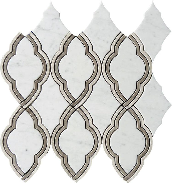 WATERJET TRELLIS 29 Bianco Carrara/Wooden Grey/Athens Grey Mosaic Tile - tilestate