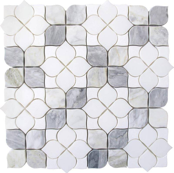 EMILIA Casentinesi Calacatta Bluette, PAPER WHITE Thassos White Mosaic Tile - tilestate