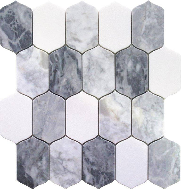 EMILIA Bologna Calacatta Bluette, Thassos White Mosaic Tile - tilestate