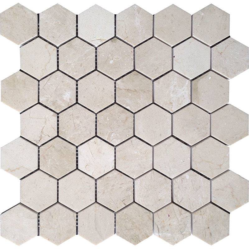 Valencia Crema 2x2 Hex Honed Crema Marfil Mosaic Tile - tilestate