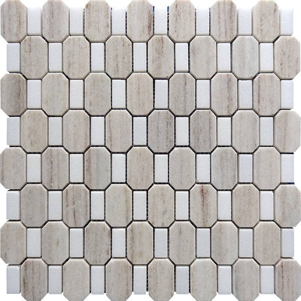 SAHARA TIBESTI CRYSTAL SAND/Thassos white polished Mosaic Tile - tilestate