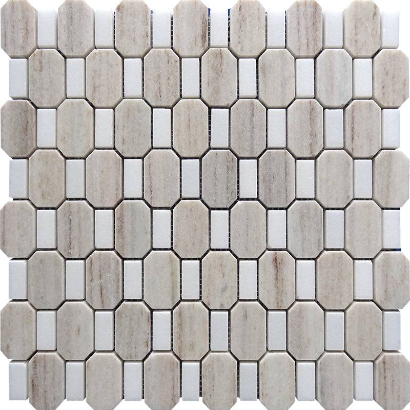 SAHARA TIBESTI CRYSTAL SAND/Thassos white polished Mosaic Tile - tilestate