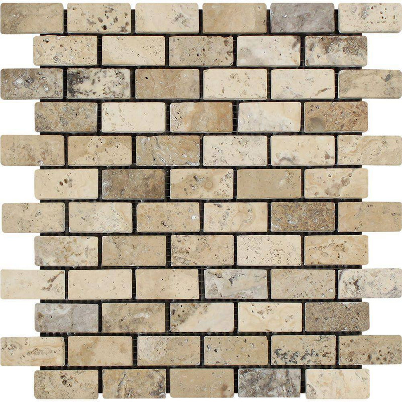 1x2 Tumbled Philadelphia Travertine Brick Mosaic Tile - tilestate