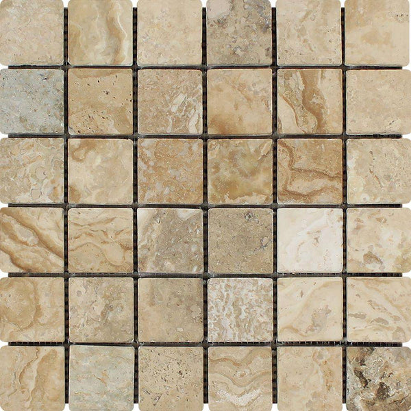 2x2 Tumbled Philadelphia Travertine Mosaic Tile  For Kitchen Backsplash or Bathroom Wall and Flooring - tilestate